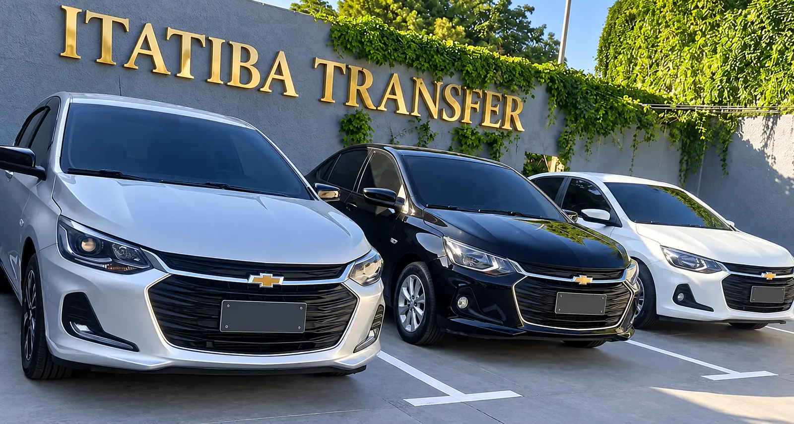 Veículos da Itatiba Transfer em frente à sede, sem placas visíveis